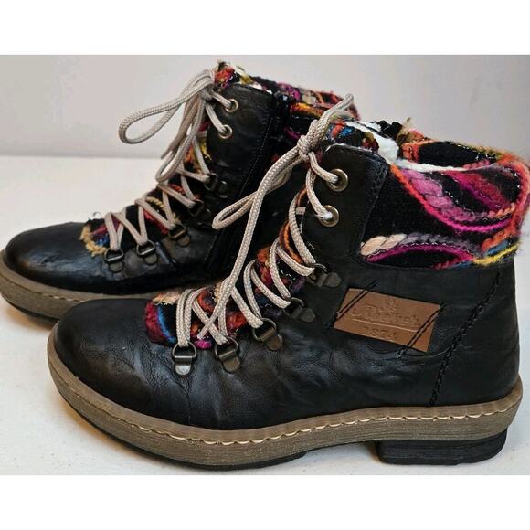 Rieker Felicitas Black Side Zip Lined Ankle Boot Women’s Size 36 Hiking Boots - Picture 1 of 12